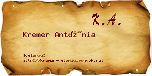Kremer Antónia névjegykártya